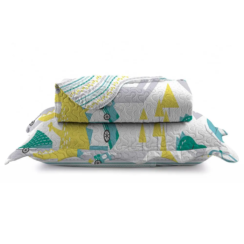 Kit Colcha Solteiro Evolution Patchwork Poliéster Dinos 2 Peças 160x230cm 112578028702 - Camesa