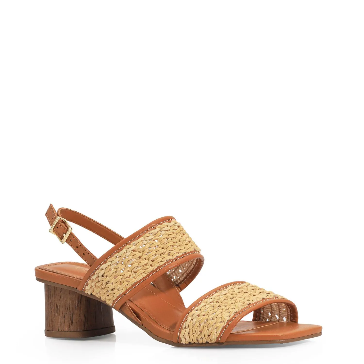 Sandália Trama Natural/Couro Caramelo
