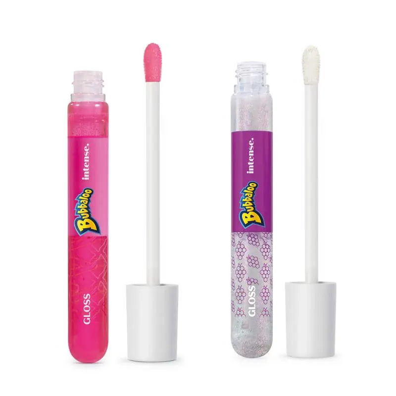 Combo Gloss Labial Intense Bubbaloo: Rosa Tutti Frutti 5ml + Incolor Uva 5ml