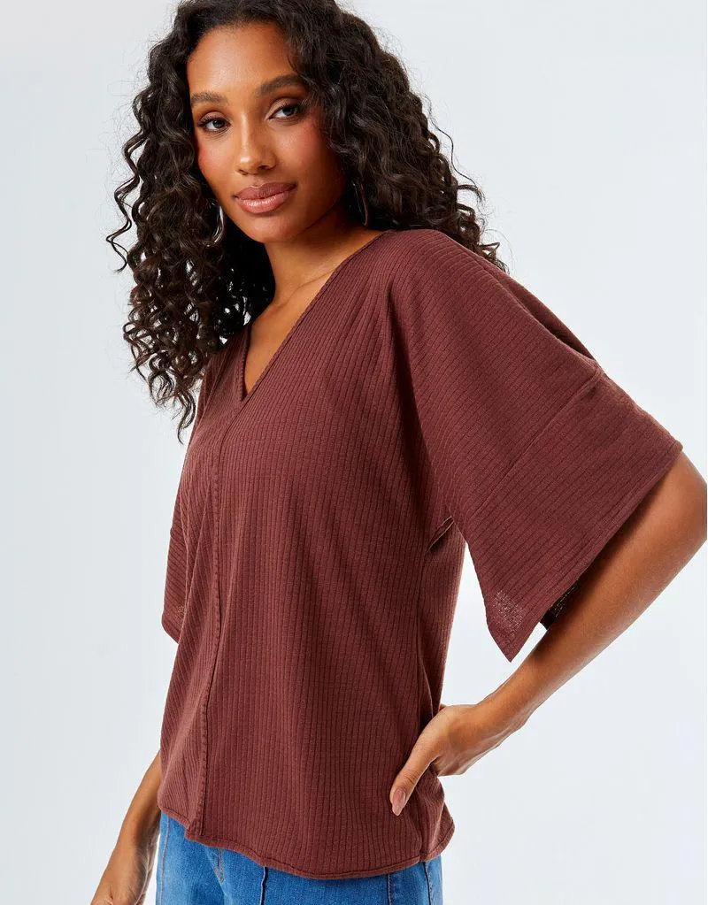 Blusa Claudia Canelado Lisa - Marrom