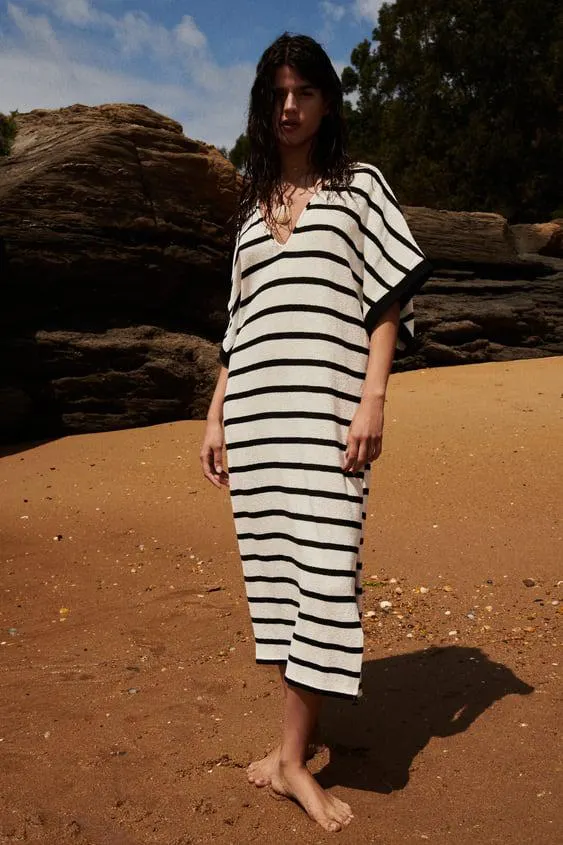 VESTIDO TÚNICA RÚSTICO COM LISTRAS