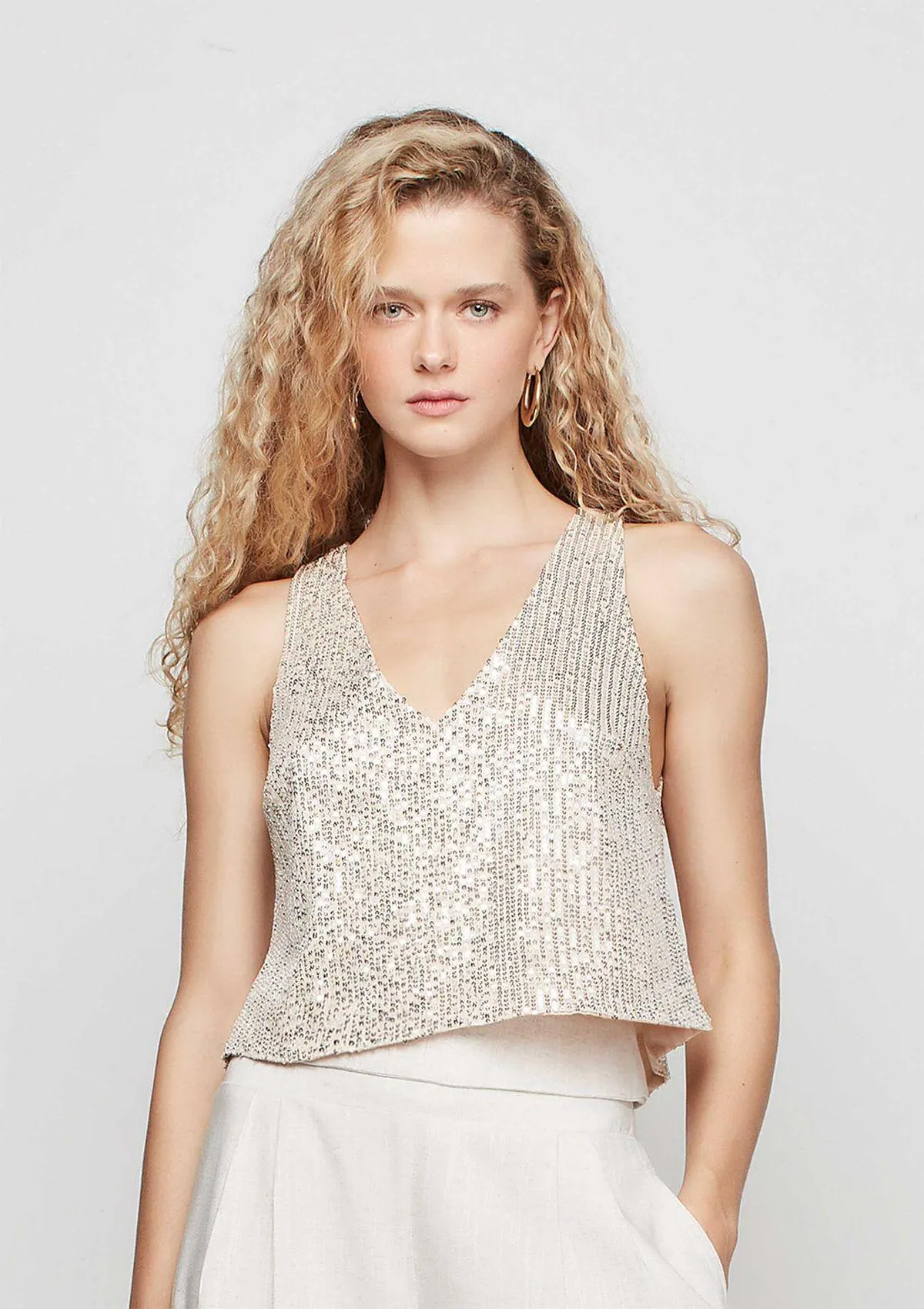 Regata Cropped Alças Médias Em Paetê - Cinza