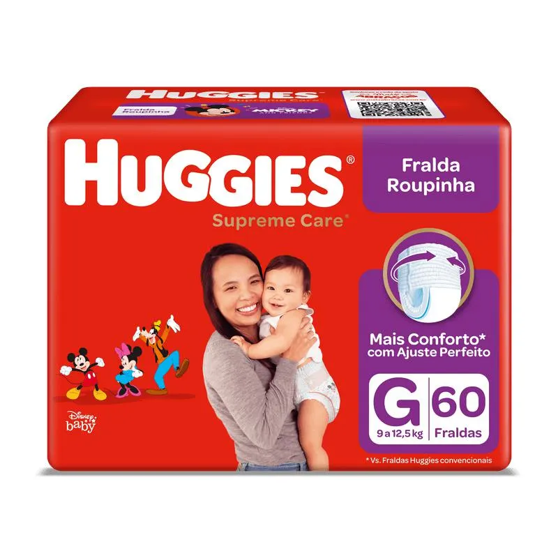 Fralda Huggies Supreme Care Hiper Roupinha Tamanho G Com 60 Unidades