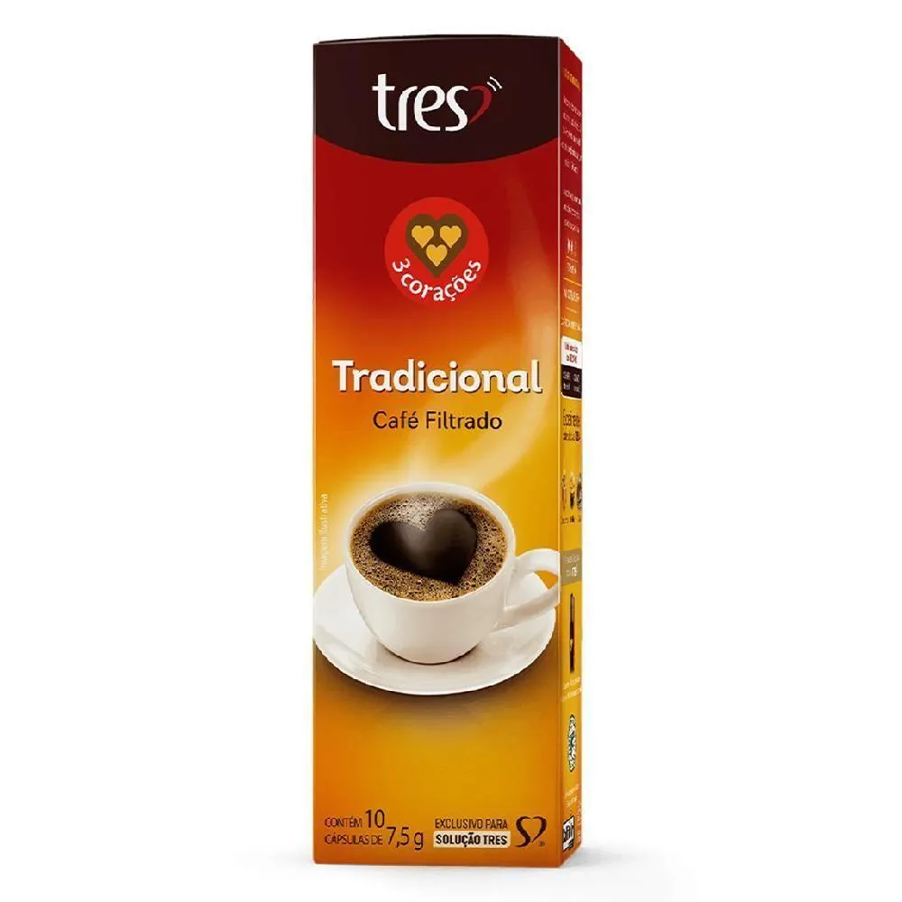 Cápsula De Café Filtrado Tradicional 75G Tres 3 Corações - 10 Cápsulas