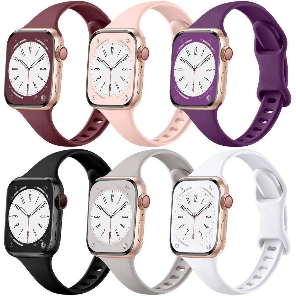 6 Pulseiras Finas De Silicone Compatíveis Com Apple Watch