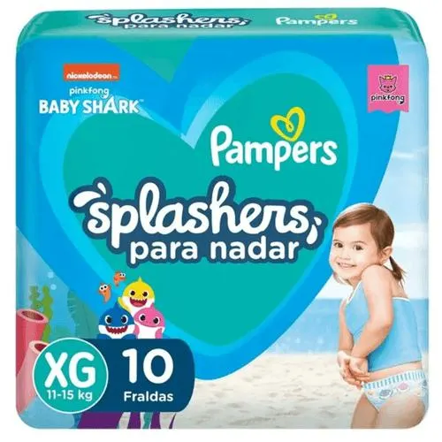 Fralda para Piscina Pampers Splashers Baby Shark XG - 10 unidades