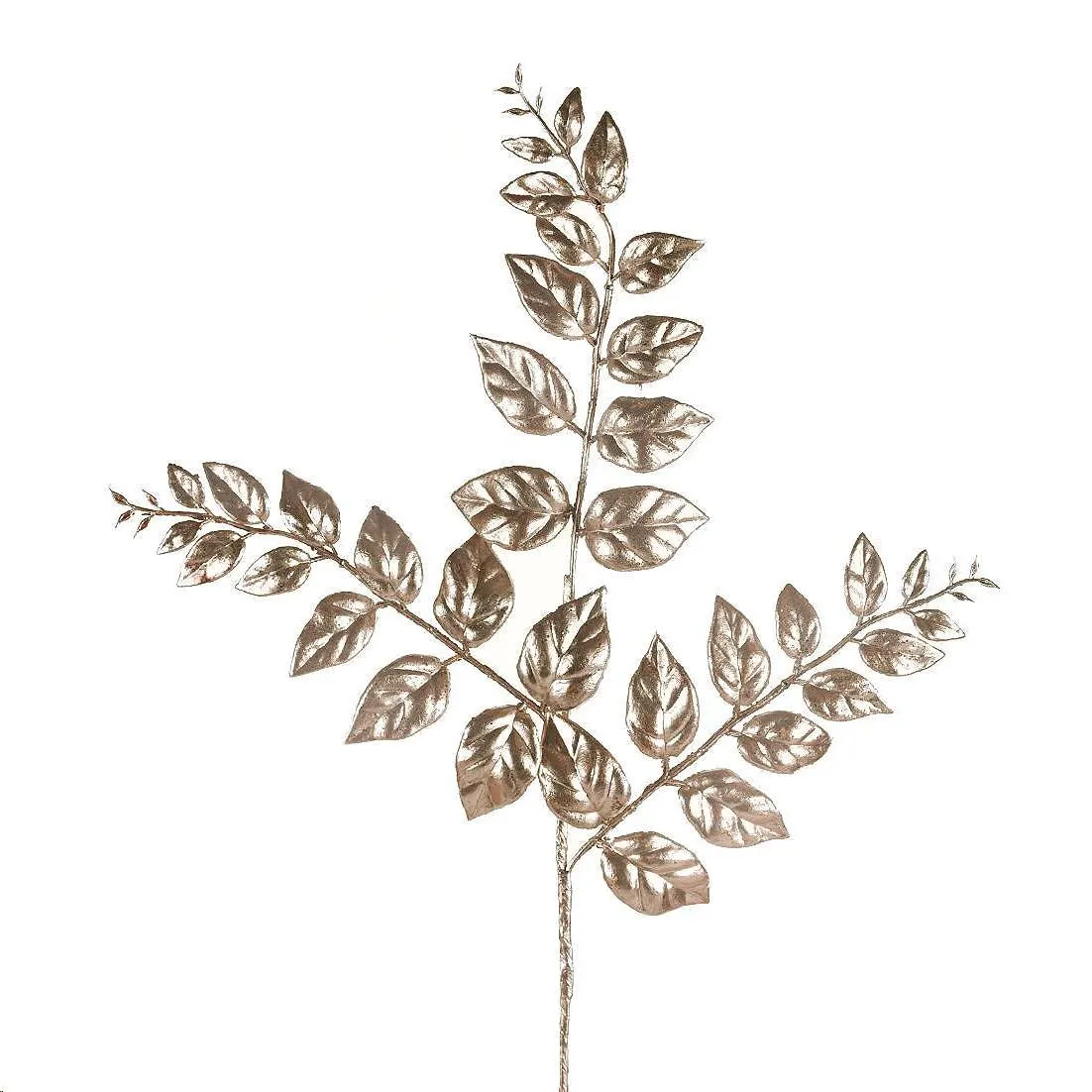 Haste Folha Natalina Arame de Plástico e Glitter 59cm Champanhe - G.Presentes