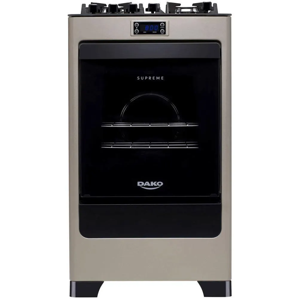 Fogão 4 Bocas de Piso Dako Supreme Time Glass, Mesa de Vidro, Mega Chama, Titanium Bivolt