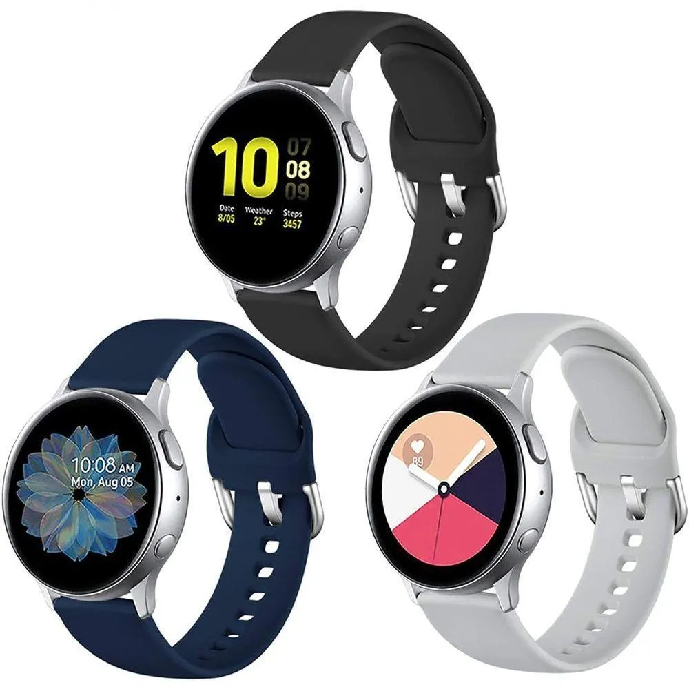 3 Pulseiras Silicone P- Galaxy Watch Active 2 40mm-44mm (preto-azul Marinho-cinza)