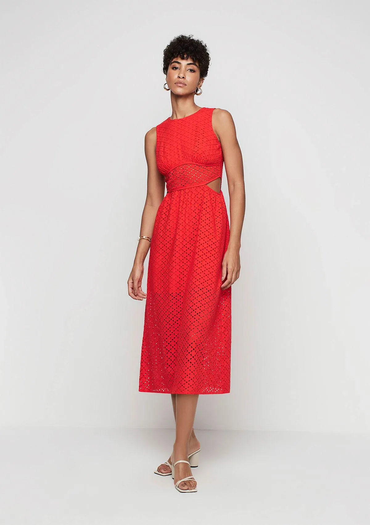 Vestido Midi Acinturado Em Laise - Vermelho