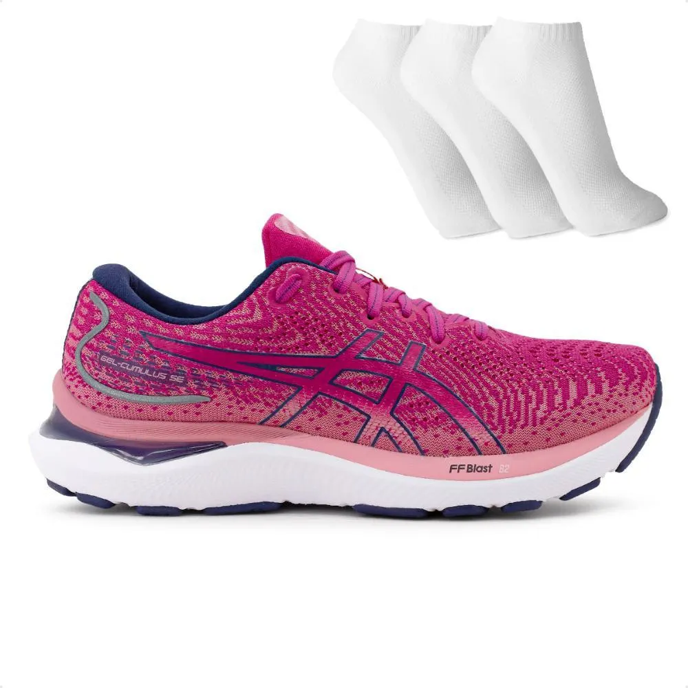 Tênis Asics Gel Cumulus 24 SE Feminino + 3 Pares de meias Rosa