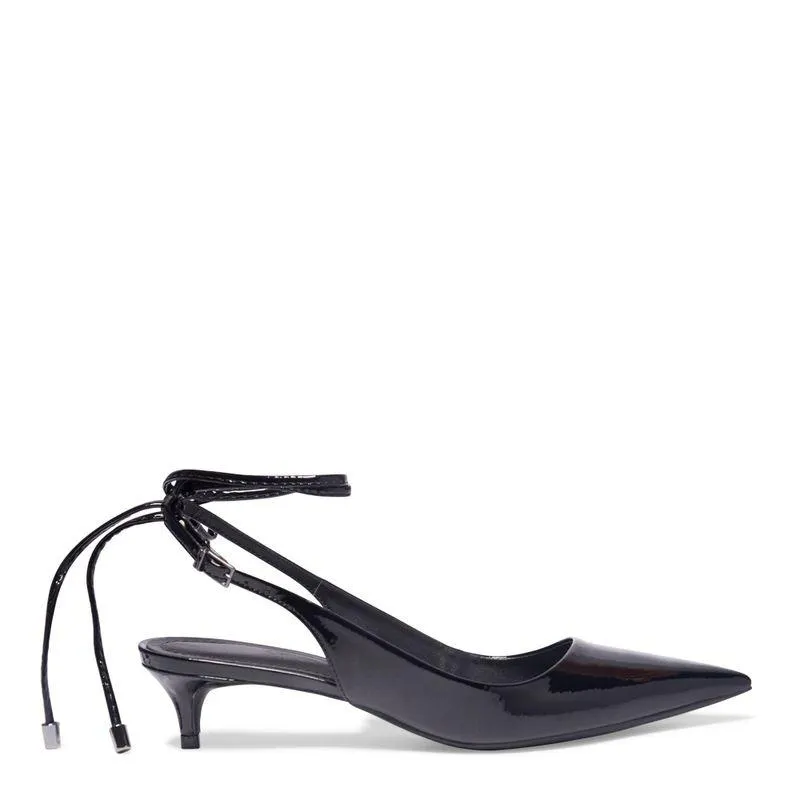 Sapato Scarpin Preto Verniz Slingback Amarração
