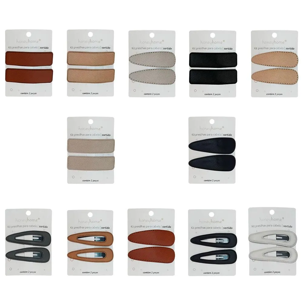 Kit Presilhas de Cabelo Plástico PU e Bronze Sortidas 2 Peças 7,3x2,4x0,2cm LM2824 - honeyhome