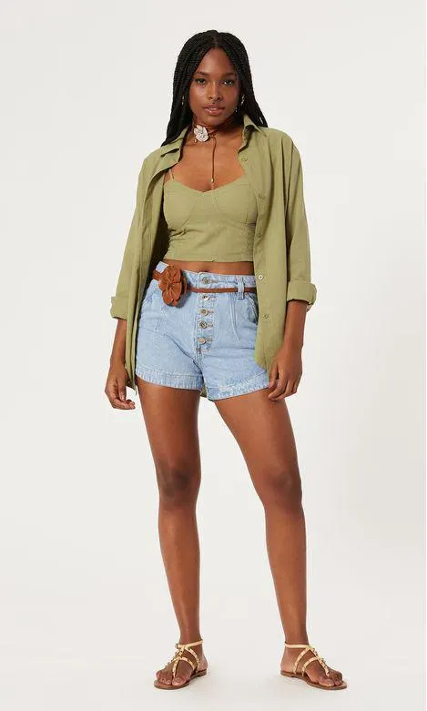 Short Jeans Botões - Jeans