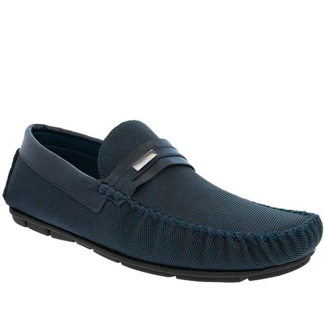 Mocassim Woche Detalhe Tira Aplicação Texturizado Marinho