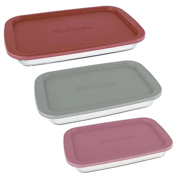 Jogo Assadeiras Retangulares Marinex 3 peças com Tampa