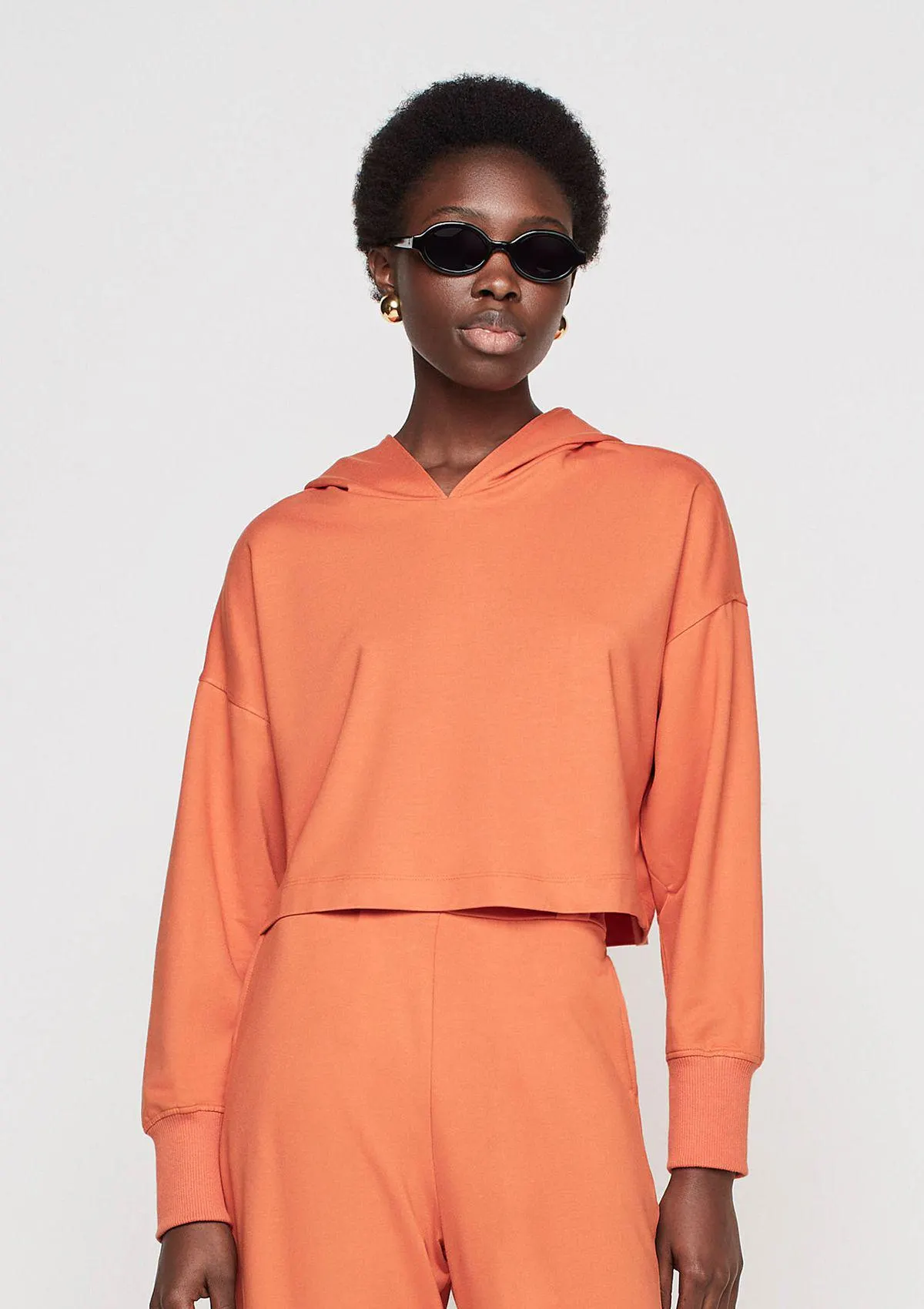 Blusão Amplo Com Capuz Em Viscose - Laranja