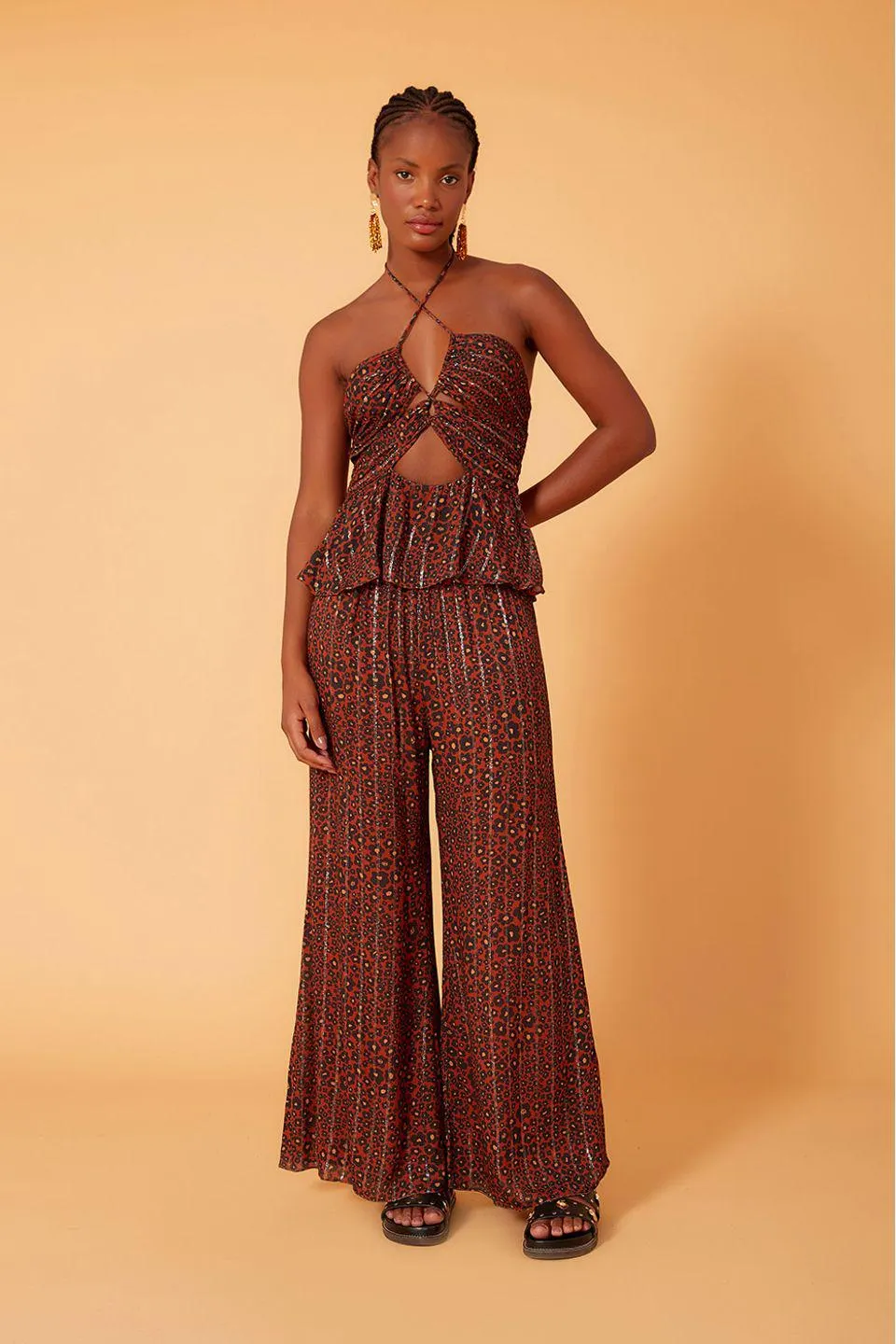 Calça Lurex Estampa Nina