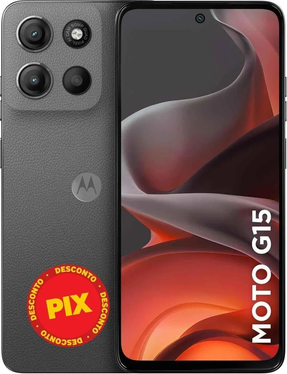 Smartphone / Telefone Celular Moto G15 256GB 12GB (4GB RAM+8GB RamBoost) e Câmera 50MP com AI Bateria de 5200 MAH Tela FHD+ 6.7" NFCGrafite