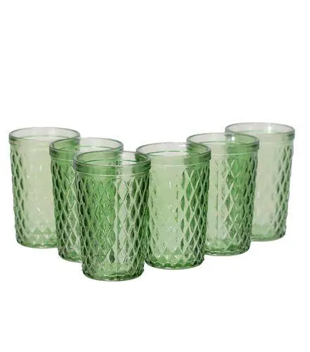 Jogo de Copos Vidro Bico de Abacaxi Verde 6pcs Útil Bazar 370ml