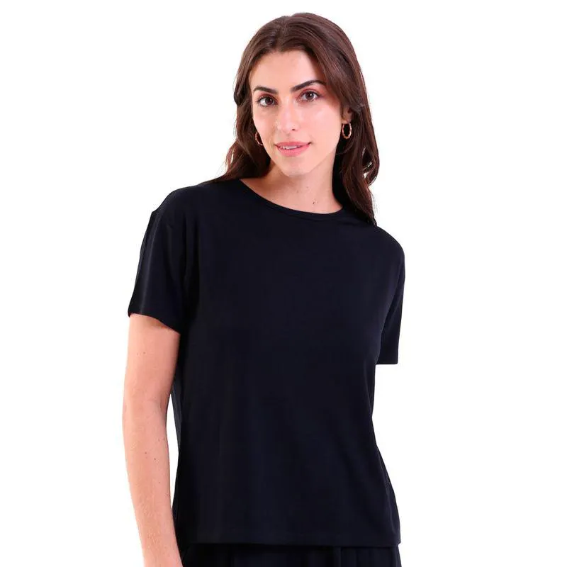 Blusa Feminina Manga Curta Básic Ampla Visco Trendz Preto
