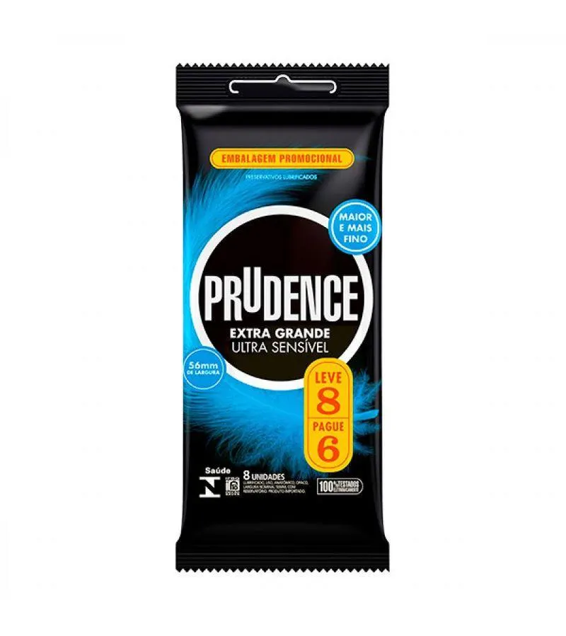 Preservativo Prudence Extra Grande Ultra Sensivel Leve 8 Pague 6 Unidades
