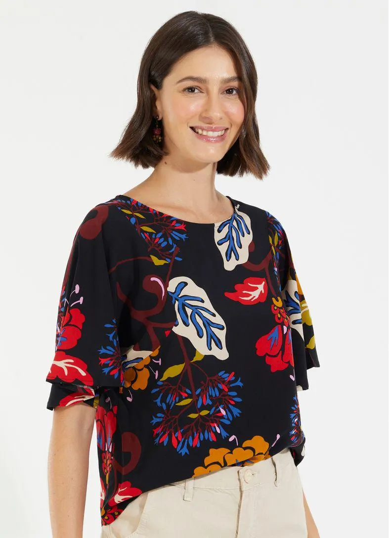 Blusa cava triangular estampada prosa