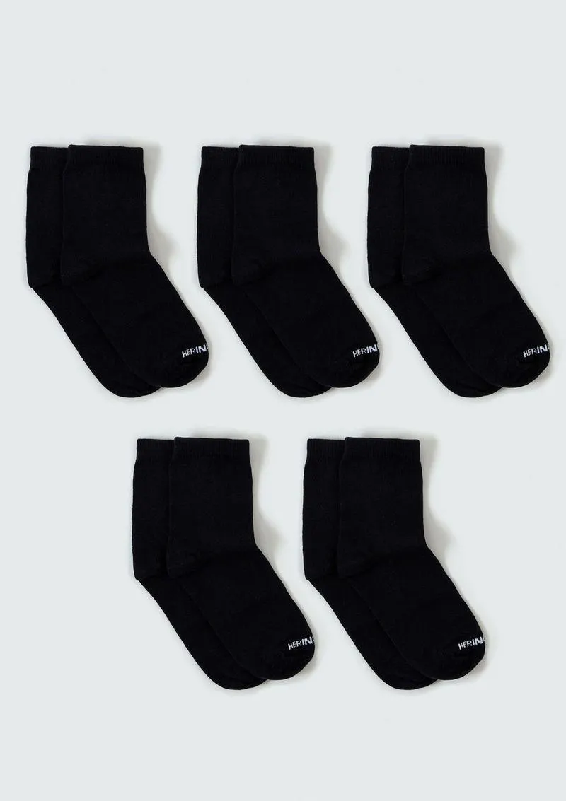 Kit Com 5 Meias Básicas Infantil Unissex Em Cano Alto - Preto