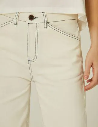 Calça Sarja Wide Pesponto Marinho