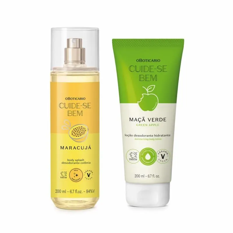 Combo Cuide-se Bem Feira Soda Italiana: Body Splash Maracujá 200ml + Loção Corporal Maçã Verde 200ml