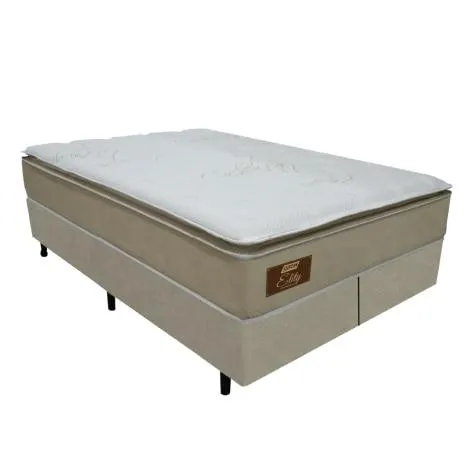 Cama Box Casal King Colchão Molas Ensacadas Pillow Top Elity Gazin 193x203x68cm Branco/Bege - Suporta até 130kg por Pessoa