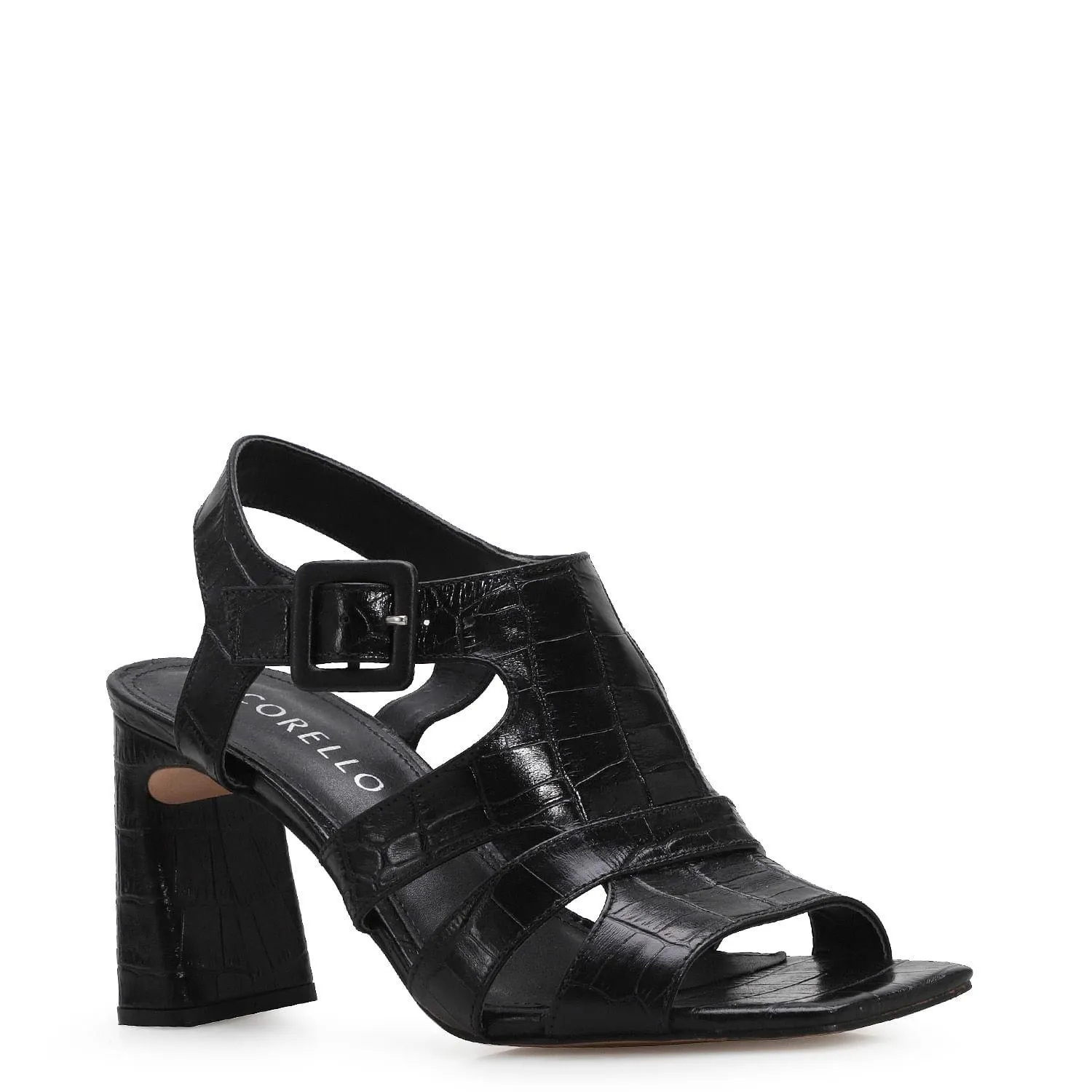 Sandália Couro Croco Preto