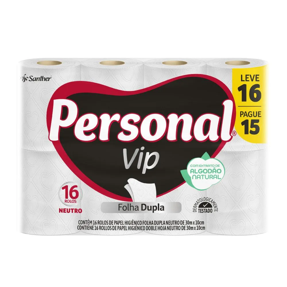 Papel Higiênico Personal Vip Folha Dupla com 16 rolos de 30 metros