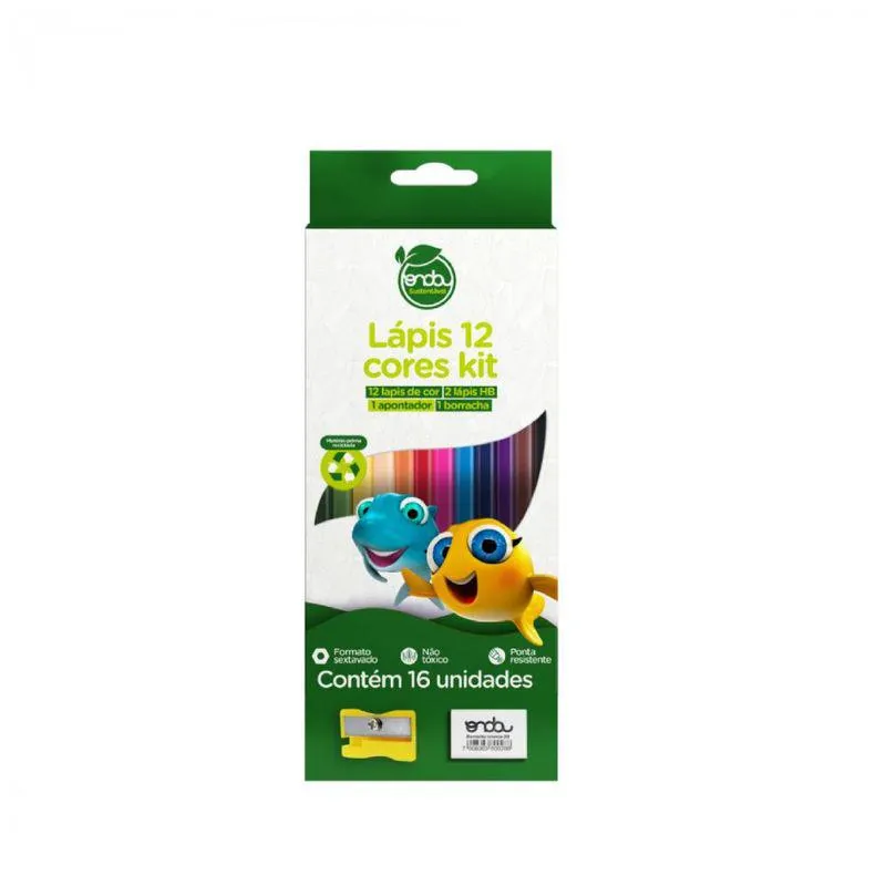 Lápis 12 Cores Sustentável Kit 16 Peças - Onda