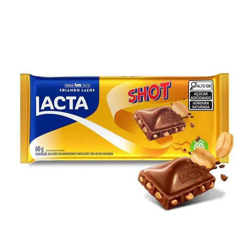 Chocolate ao leite com amendoim LACTA Shot 80g