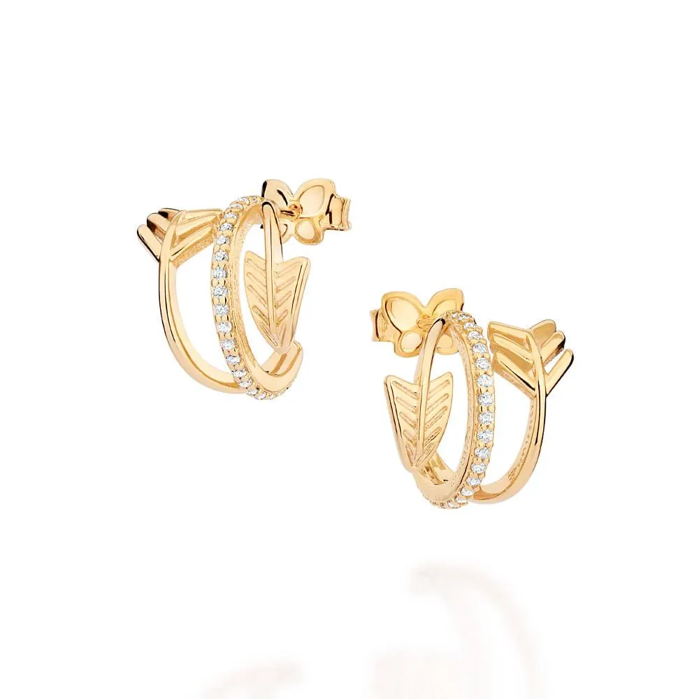 BRINCO MEIA ARGOLA TRIPLA COM FLEXA BANHADO A OURO 18K COM ZIRCÔNIAS - TAM.ÚNICO 5274940006