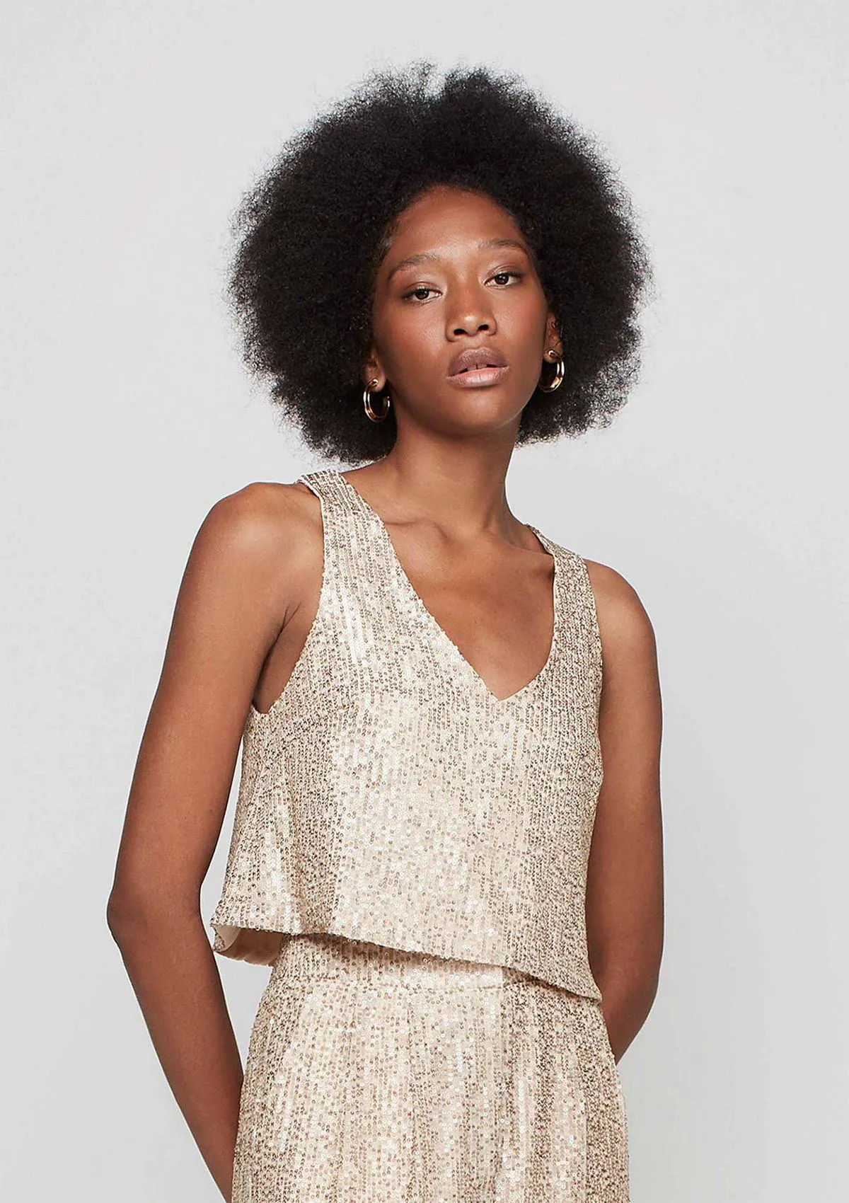 Regata Cropped Alças Médias Em Paetê - Marrom