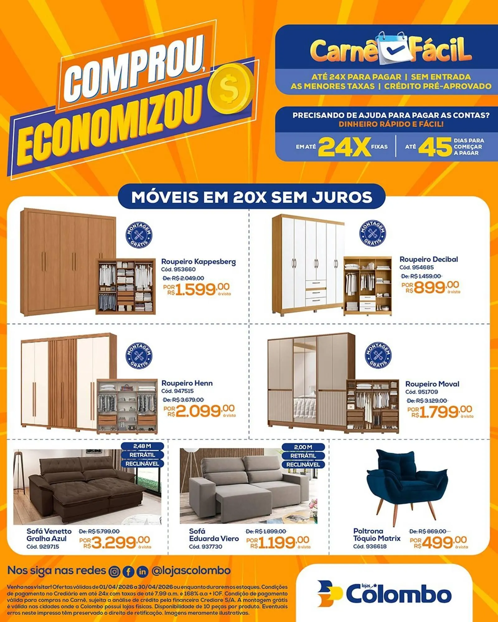 Encarte de Folheto Lojas Colombo 1 de abril até 30 de abril 2026 - Pagina 1