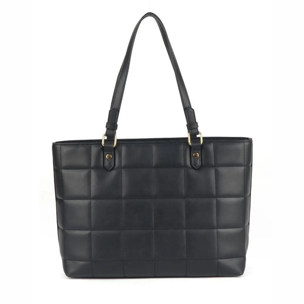 Bolsa De Ombro Com Pesponto Quadriculado Luxcel - PRETO