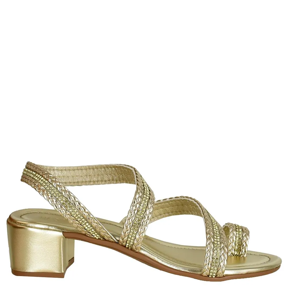 SANDALIA SALTO BLOCO TRANCA COM STRASS DI SANTINNI