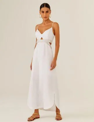 Vestido Midi Linho Bordado