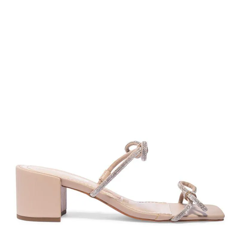 Sandália Mule Bege Laços Strass