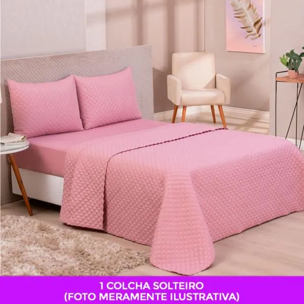 Cobre Leito Colcha Solteiro Avulso Colors Rosa Blush Vestcasa