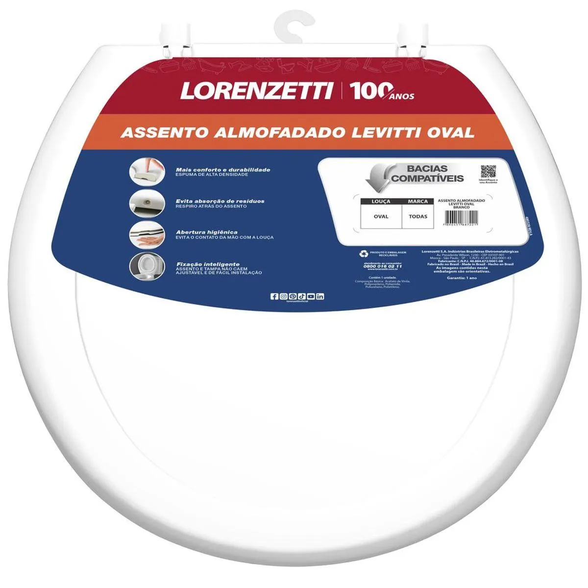 Assento Almofadado Oval Branco Lorenzetti