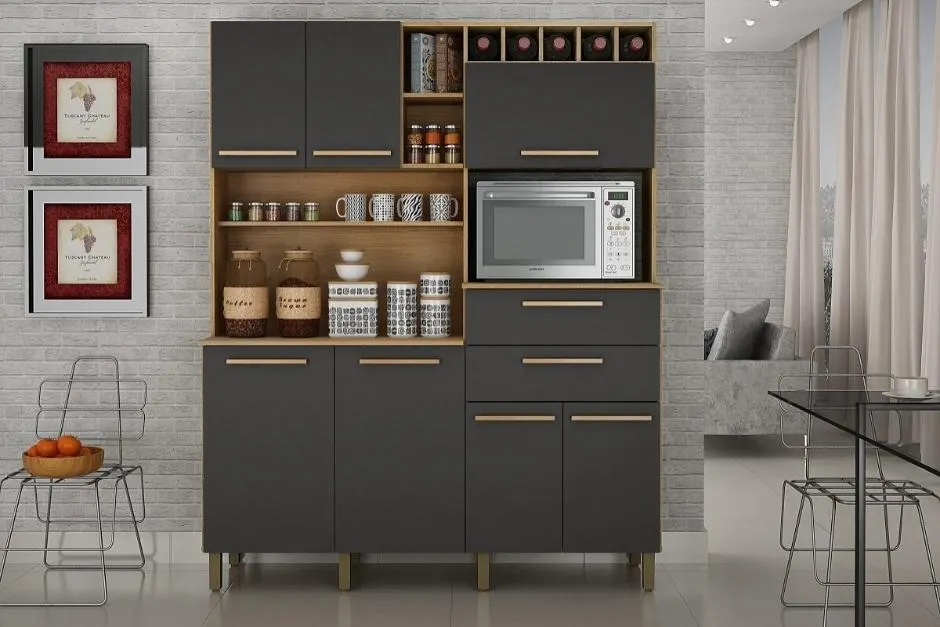 Armário de Cozinha Valdemoveis Monte Rey 07 Portas e 02 Gavetas - Grafite