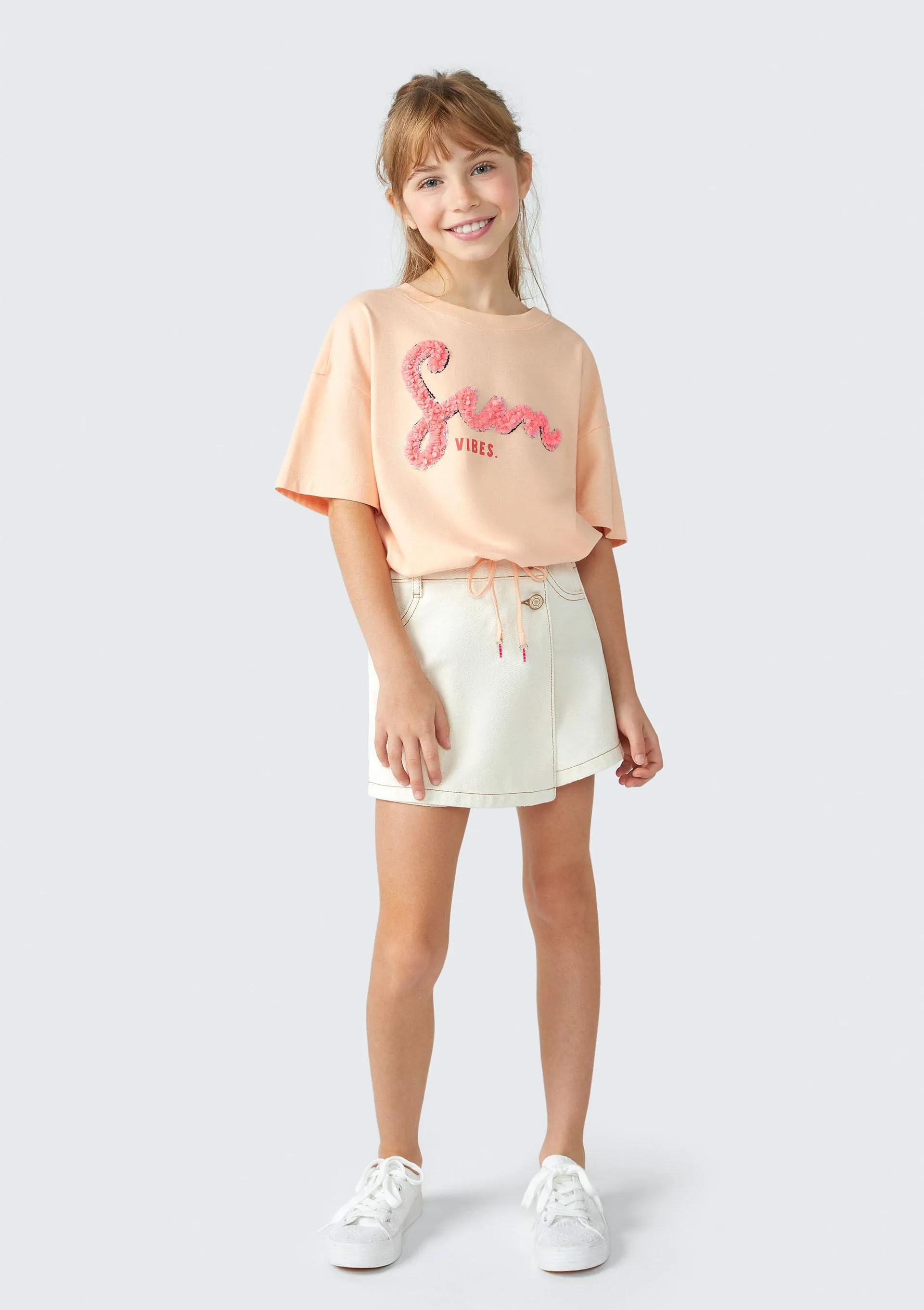 Shorts Saia Infantil Menina Em Sarja - Off White