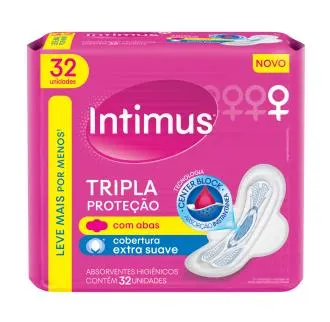 ABSORVENTE INTIMUS NORMAL COBERTURA SUAVE COM ABAS 32 UNIDADES