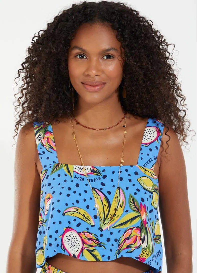 Cropped quadrado estampado pitaya azul