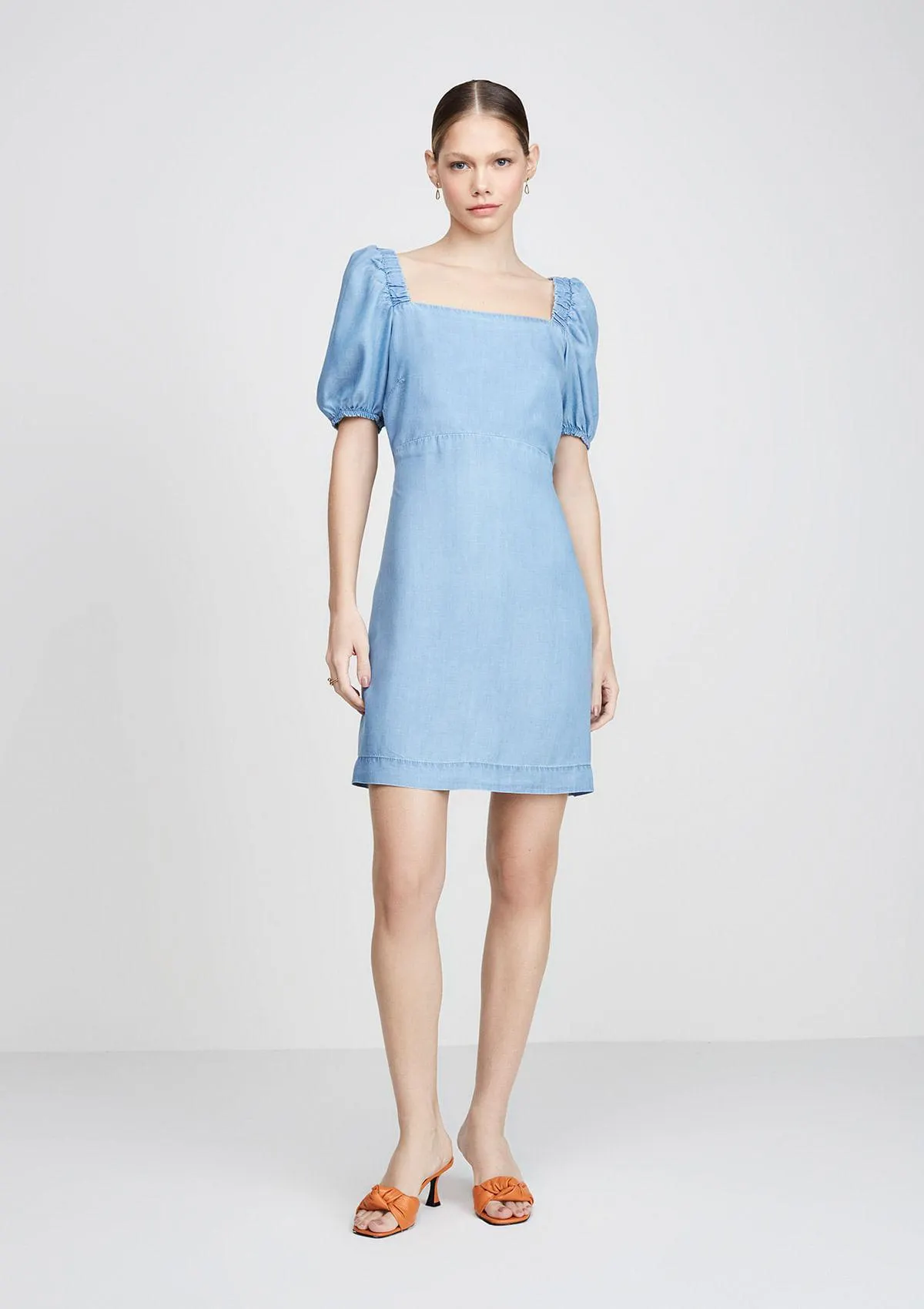 Vestido Curto Mangas Bufantes - Azul