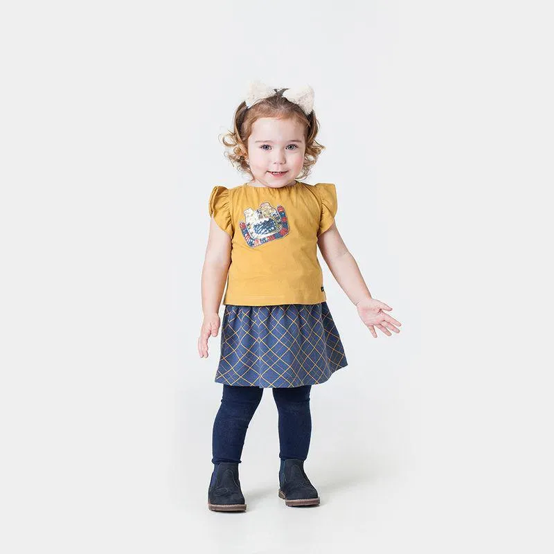 Conjunto Toddler Menina Tiger Check Azul Marinho Blusa/Saia